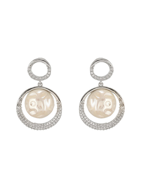 Silver Plated Quirky Pearl Drop Minimal Orbital Earrings