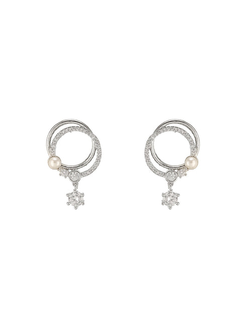 Silver Toned AD Studded Hoop Drop Earrings