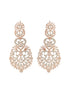 Rose Gold Toned Cubic Zircon Studded Designer Floral Dangler Earrings