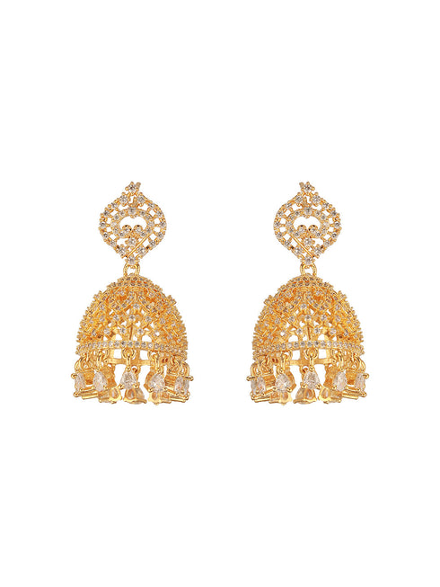Gold Plated Cubic Zircon Studded Statement Jhumka Earrings