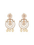 Gold Toned Cubic Zirconia & Pearl Beaded Designer Chandelier Chandbali Drop Earrings