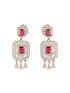 Silver Toned Red Ruby Studded Elegant Cocktail Drop Earrings