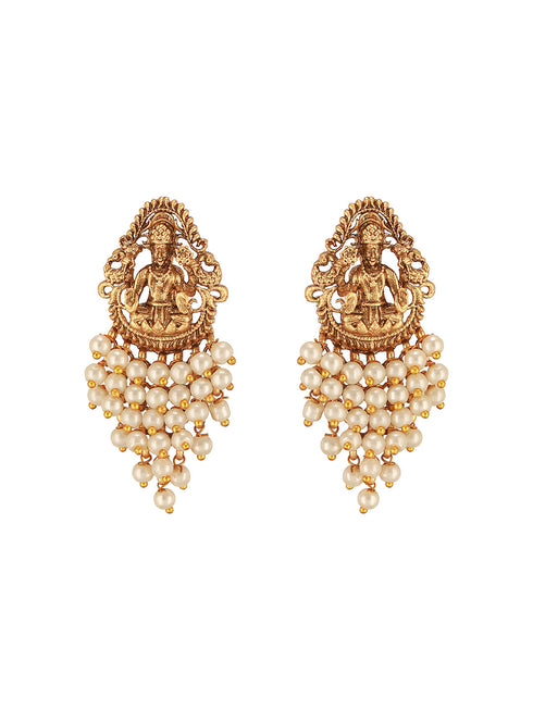 Gold Plated Pearl Beaded Haram Temple Lakshmiji Pendant Jewellery Set