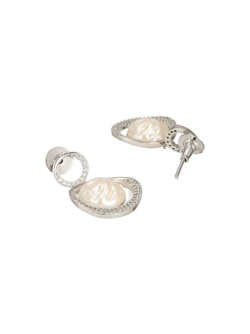 Silver Plated Quirky Pearl Drop Minimal Orbital Earrings