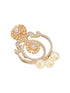 Gold Toned Cubic Zirconia & Pearl Beaded Designer Chandelier Chandbali Drop Earrings