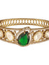 Gold Polish Green Emerald Kundan Mossanaite Studded Tilak Shaped Openable Kada Bracelet