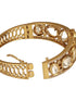 Gold Polish Green Emerald Kundan Mossanaite Studded Tilak Shaped Openable Kada Bracelet