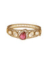 Gold Polish Ruby Red Kundan Mossanaite Tilak Shaped Openable Kada Bracelet