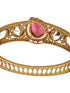 Gold Polish Ruby Red Kundan Mossanaite Tilak Shaped Openable Kada Bracelet