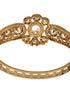 Gold Polish White Kundan Mossanaite Studded Floral Openable Kada Bracelet