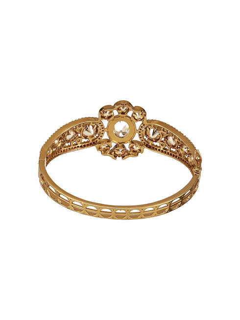 Gold Polish White Kundan Mossanaite Studded Floral Openable Kada Bracelet