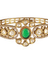 Gold Polish Green Emerald Kundan Mossanaite Studded Floral Openable Kada Bracelet