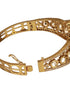 Gold Polish Green Emerald Kundan Mossanaite Studded Floral Openable Kada Bracelet