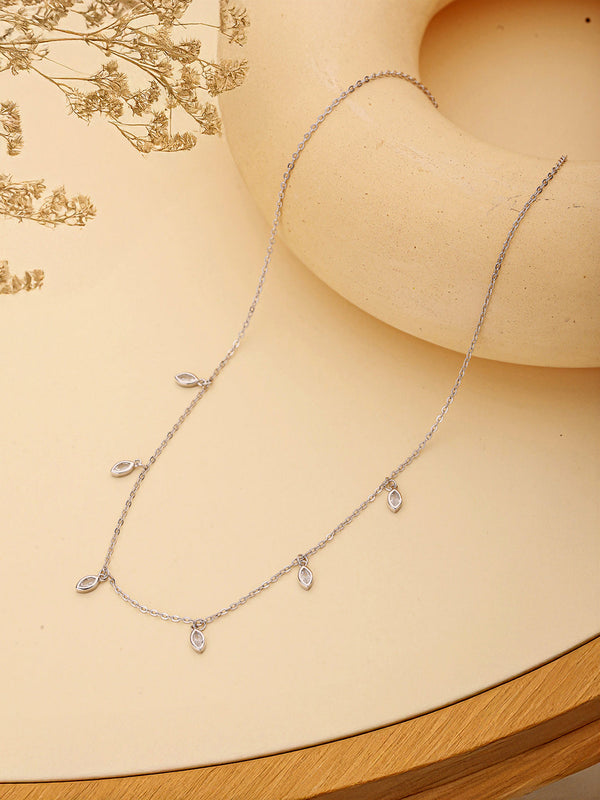 925 Sterling Silver CZ Studded Unique Solitaire Charms Necklace & Chain