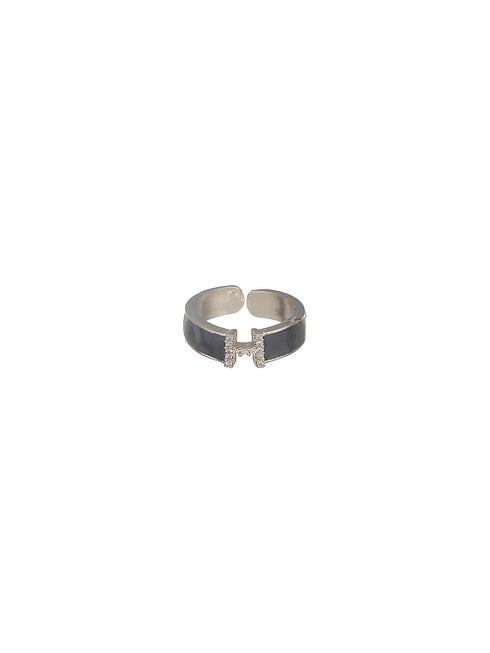 SARAF TRENDZ Anti-tarnish Silver-Plated AD-Studded Enamelled Adjustable Finger Ring