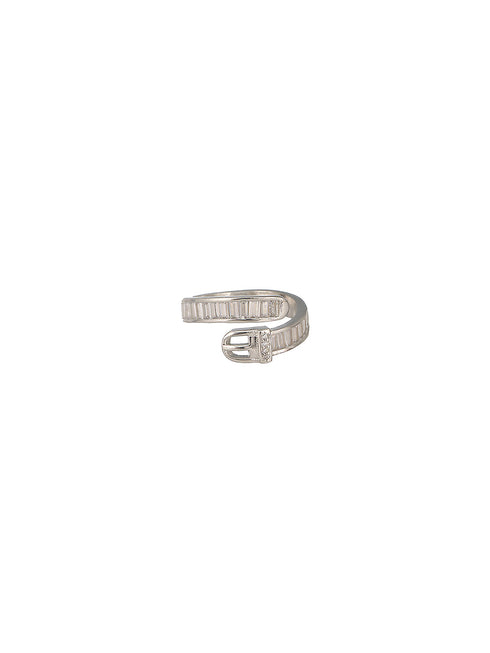 SARAF TRENDZ Silver Plated CZ-Studded Adjustable Finger Ring