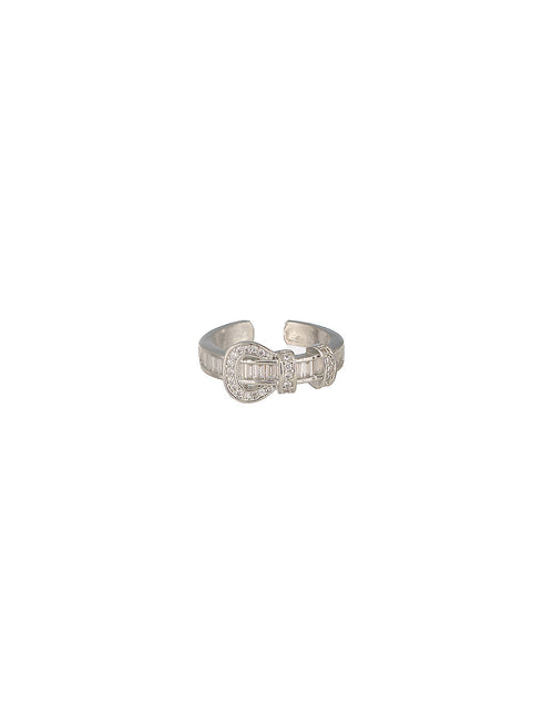 SARAF TRENDZ Anti-tarnish Silver Plated CZ Stone Studded Buckle Design Finger Ring