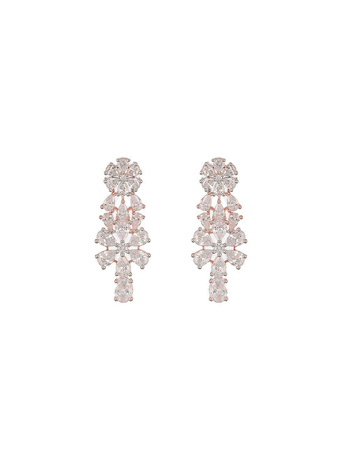 Rose Gold Plated AD Studded Floral Delicate Jewellery Set