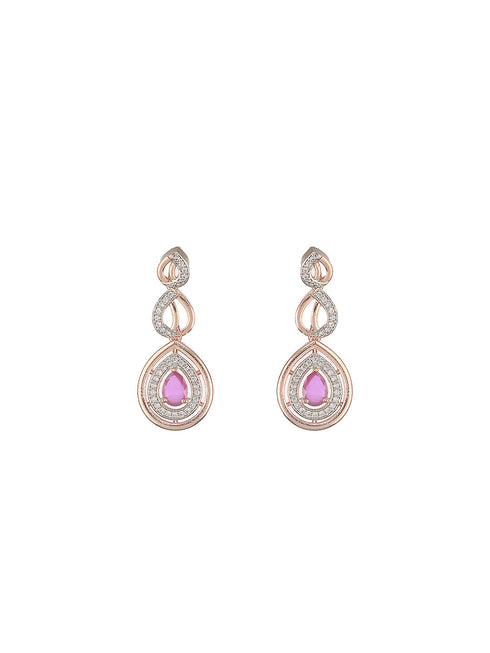 Rose Gold Plated Ruby AD Studded Pendant Jewellery Set
