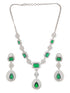 Silver Toned Emerald Green Studded Statement Pendant Jewellery Set
