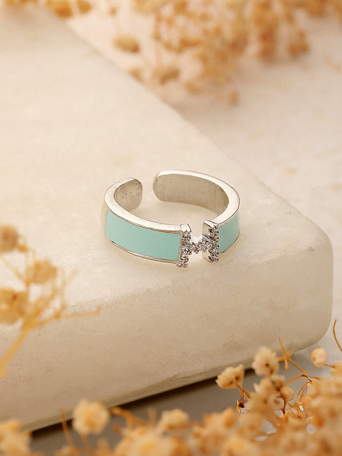 SARAF TRENDZ Anti-tarnish Silver Plated American Diamond-Studded Finger Ring