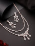 Rose Gold Toned Zircon Studded 2 - Lined Layered Statement Necklace Jewellery Set