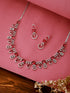 White Rhodium Red Ruby Studded Leaf Design Statement Jewellery Set