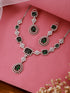 Silver Toned Emerald Green Studded Statement Pendant Jewellery Set