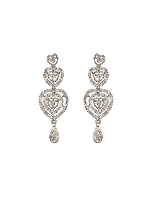 Silver Plated Zircon Studded Heart Shaped Designer Pendant Jewellery Set