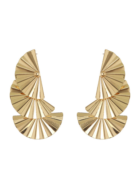 Anti-Tarnish Gold Plated Striped Three Layered Drop Earrings
