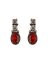 Oxidised Silver Toned Red Stone Studded Minimal Drop Earrings