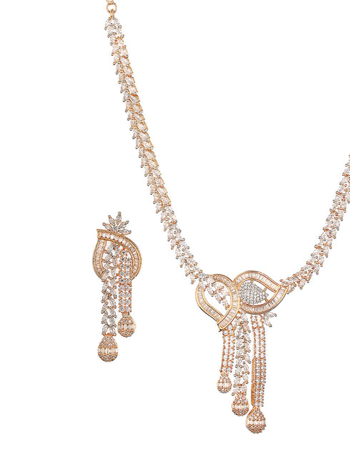 Dual Toned Gold Plated AD Studded Mango Design Luxe Statement Necklace Jewellery Set