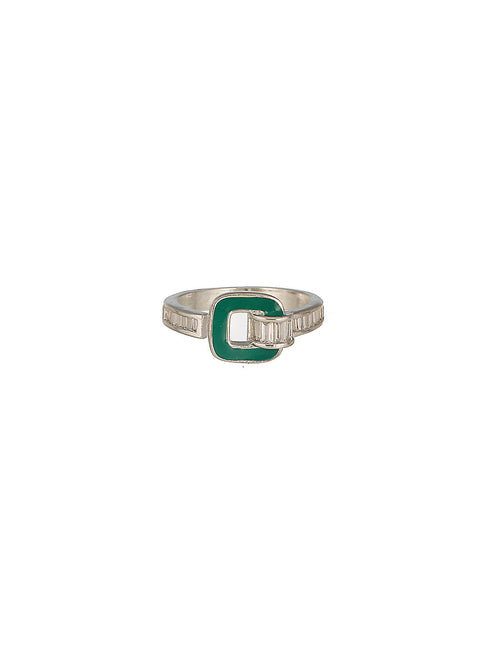 SARAF TRENDZ Anti-tarnish Silver Plated AD Studded Enamelled Finger Ring