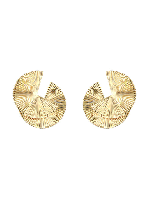 Anti-Tarnish Gold Plated Fan Shaped Disc Studds Earrings