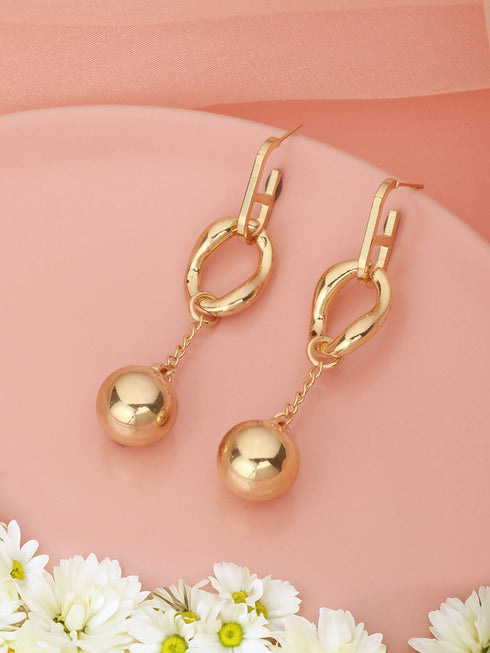 Anti-Tarnish Gold Plated Rope Ball Drop Earrings