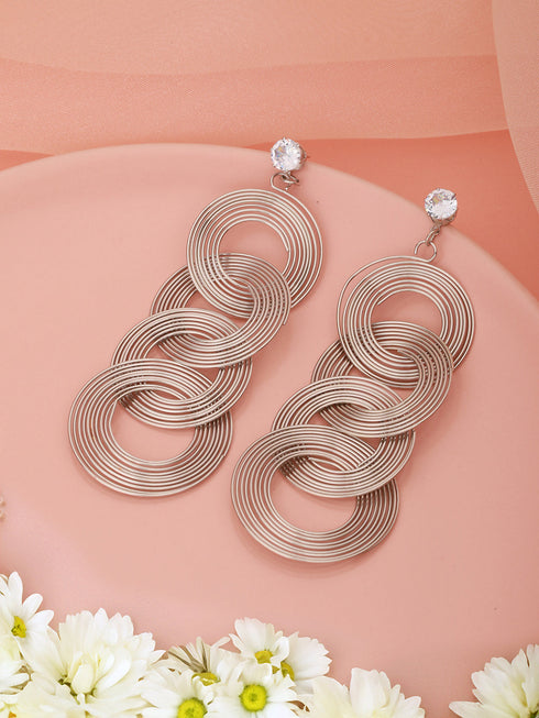 Anti-Tarnish Silver Plated Circular Drop Earrings