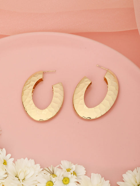 Anti-Tarnish Gold Plated Hammered Casual Hoop Earrings