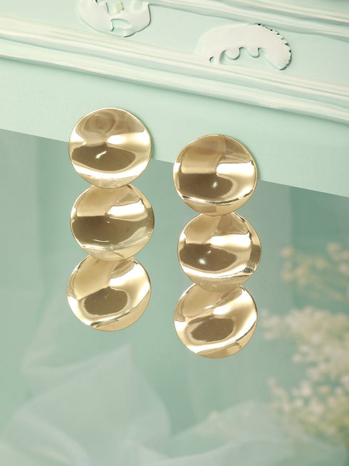 Anti-Tarnish Gold Plated Hammered Statement Dropdown Earrings
