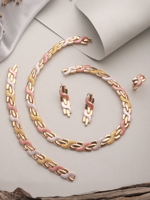 Anti-Tarnish Rose Gold Plated Link Combo Jewellery Set