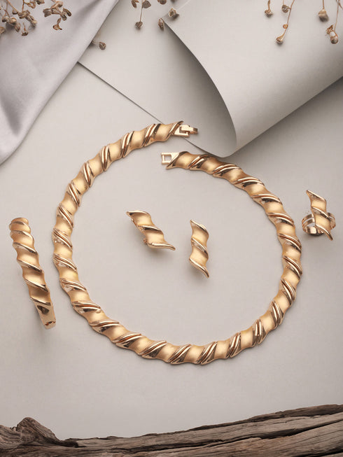 Anti-Tarnish 18k Gold Plated Chunky Charm Link Combo Jewellery Set