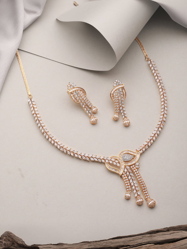 Dual Toned Gold Plated AD Studded Mango Design Luxe Statement Necklace Jewellery Set