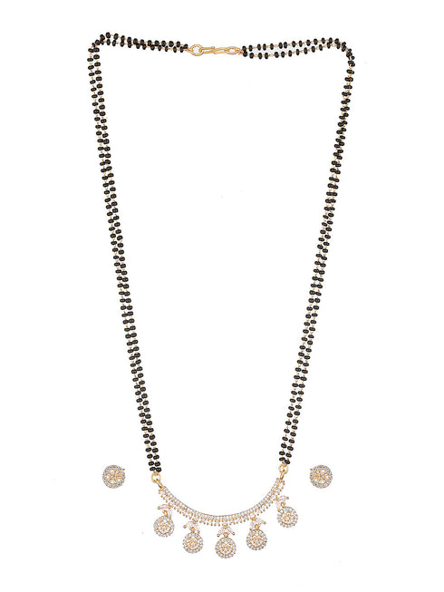 Dual Toned Black Beads CZ Studded Designer Contemporary Mangalsutra Jewellery Set