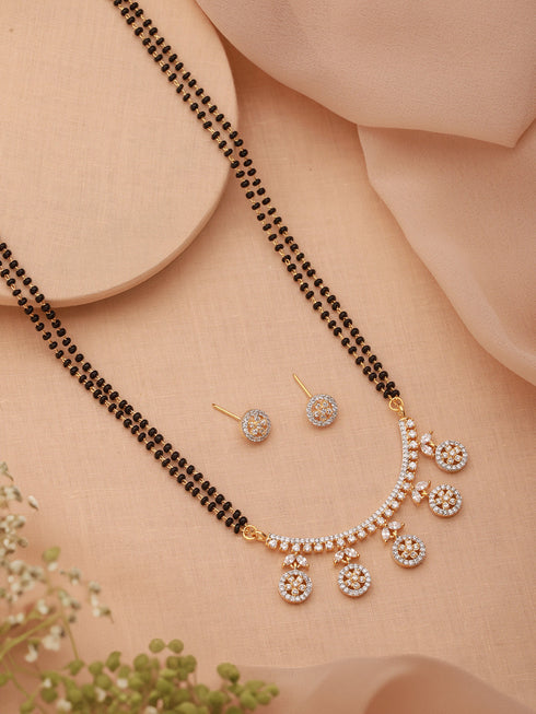 Dual Toned Black Beads CZ Studded Designer Contemporary Mangalsutra Jewellery Set