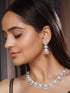Silver Toned AD & Pearl Studded Floral Statement Necklace Jewellery Set