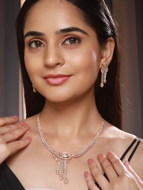 Dual Toned Gold Plated AD Studded Mango Design Luxe Statement Necklace Jewellery Set