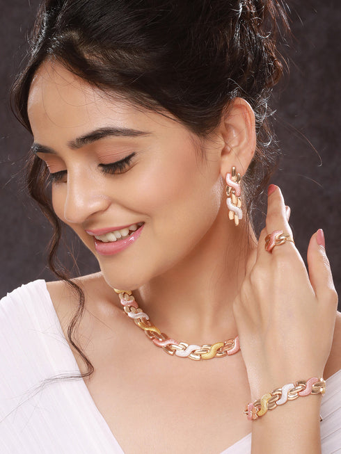 Anti-Tarnish Rose Gold Plated Link Combo Jewellery Set