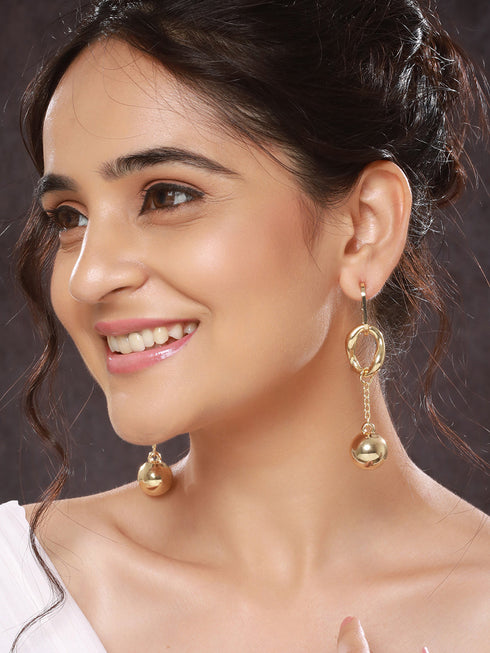 Anti-Tarnish Gold Plated Rope Ball Drop Earrings