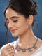 Silver Oxidised Finish Stone Studded Flower Motif Collar Necklace Jewellery Set