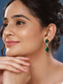 Silver Toned Emarald Green Studded Luxe Statement Drop Earrings