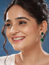Silver Toned Emarald Green Studded Luxe Statement Drop Earrings